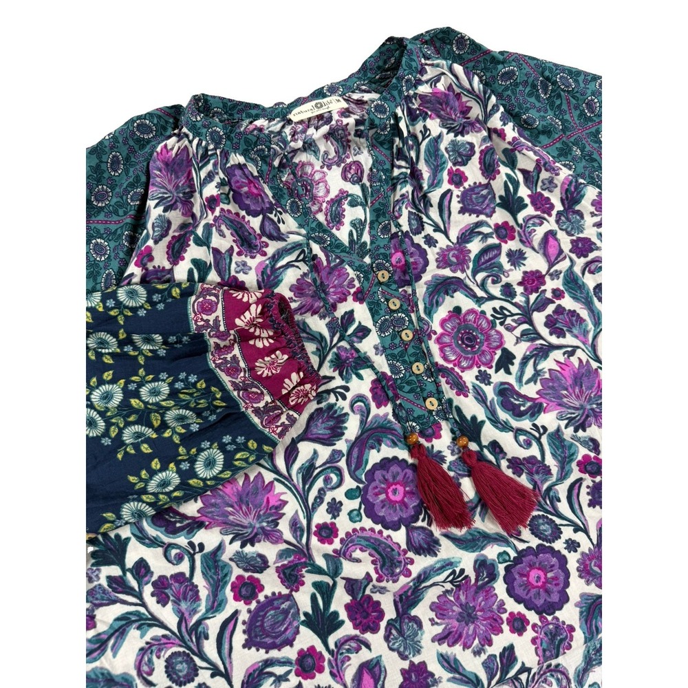 Natural Life Shirt Women's Medium Floral Long Sleeve Relaxed Boho Peasant Blouse